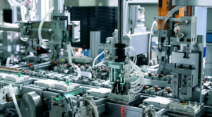 Assorted plastic injection molded parts including housings gears and industrial components on inspection table