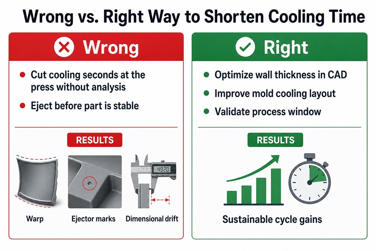 为什么冷却时间常常限制注塑周期效率 7 Wrong versus right approaches to shortening injection molding cooling time