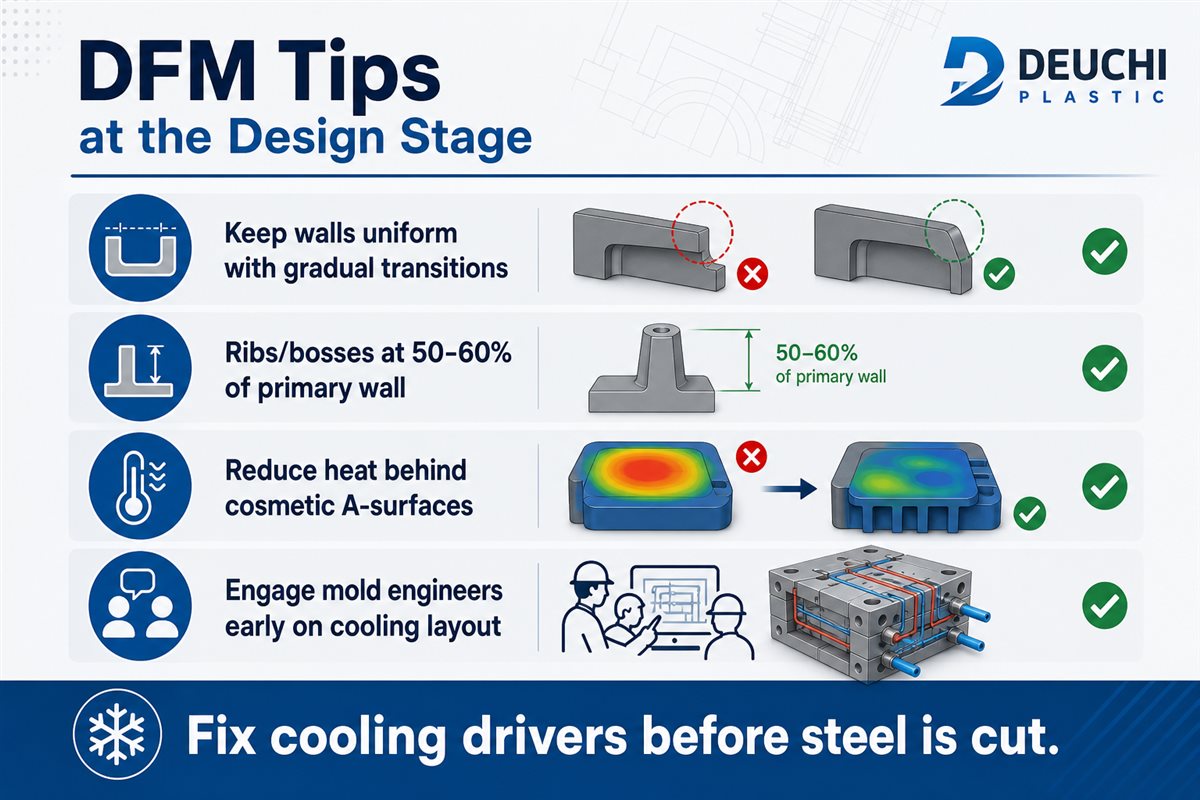 为什么冷却时间常常限制注塑周期效率 8 DFM checklist for injection molding cooling and wall thickness at the design stage