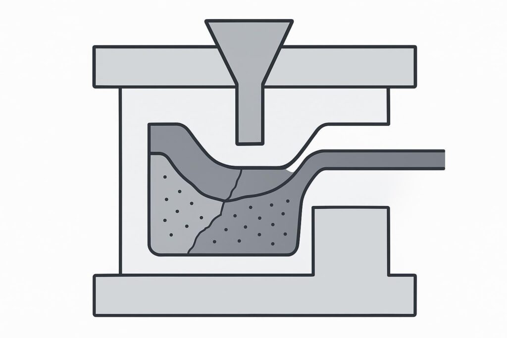 BMC injection molding defects: cracking and surface pinholes 1 Diagram-style illustration of cracking and pinholes in a BMC injection molded part.