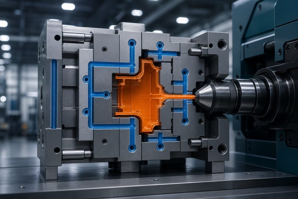 Why Cooling Time Often Limits Injection Molding Cycle Efficiency 6 Injection mold cooling channels and molded part temperature control affecting cycle time efficiency