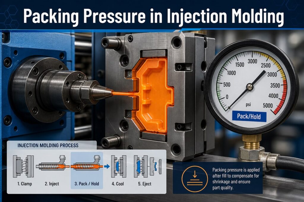 主页 6 Injection molding machine pack and hold phase with process monitoring for shrinkage compensation